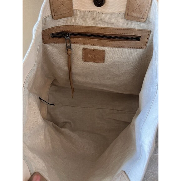 Botkier Cotton Canvas Woven Tote White & Brown Medium Purse - Picture 12 of 13